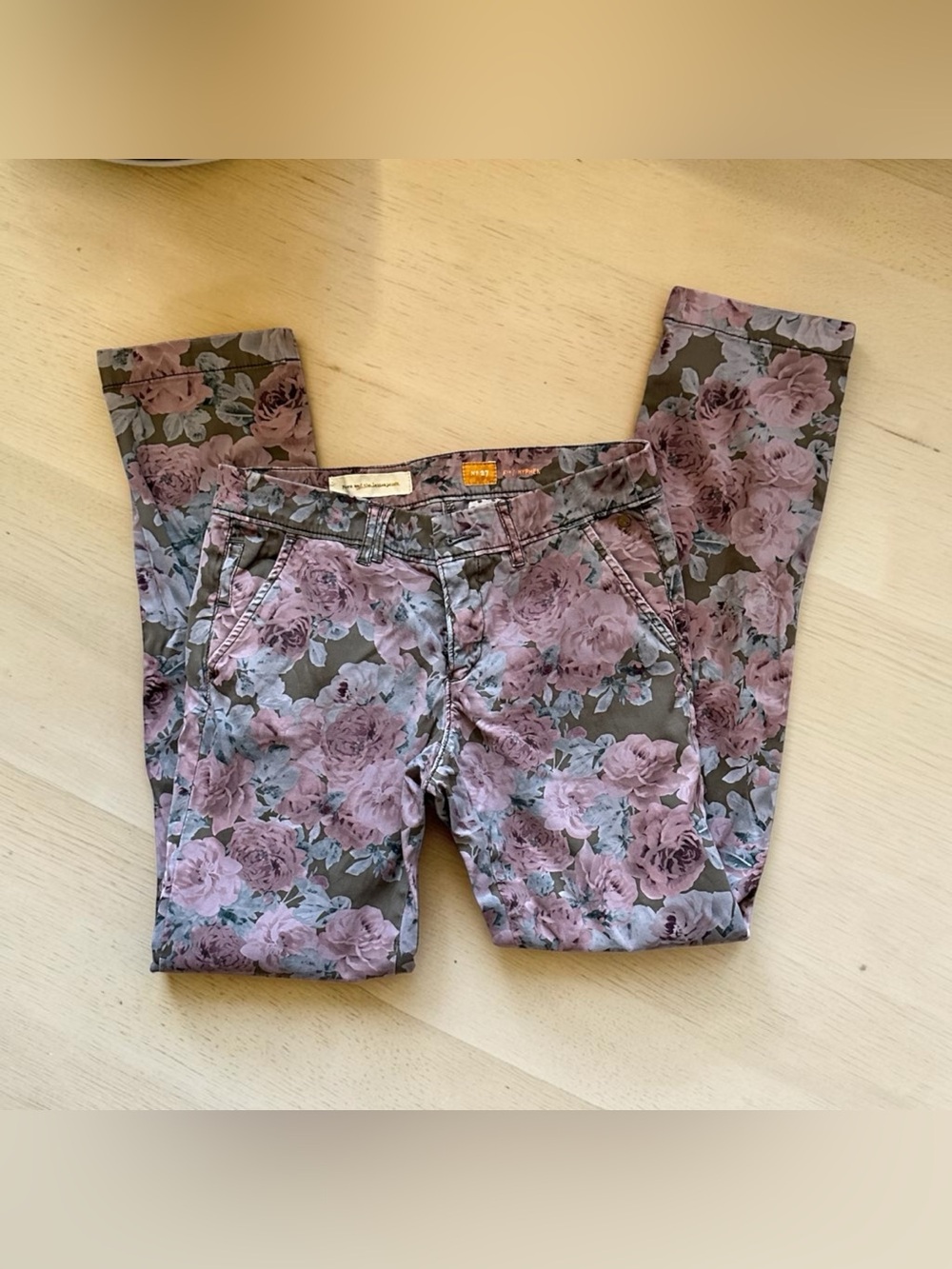 Pilcro and the Letterpress Floral Skinny Jeans in Rose and Gray